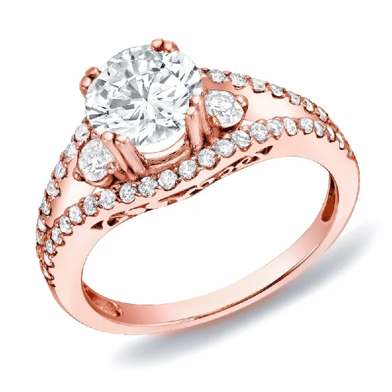 Engagement rings with hidden aquamarine stone accents -Auriya 14k Rose Gold 1 1/4ctw 3-stone Diamond Engagement Ring