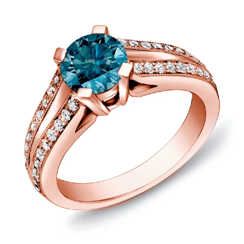 Engagement rings with starburst tiger eye glow -Auriya 14k Rose Gold 1 1/4ctw Modern Blue Diamond Engagement Ring (H-I, SI1-SI2)