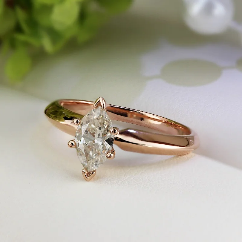 Engagement rings with bold black onyx halos -Auriya 14k Rose Gold 1/2ctw Marquise-cut Solitaire Diamond Engagement Ring