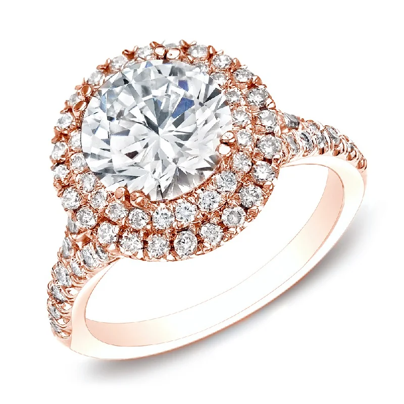 Engagement rings with twisted bands and diamonds -Auriya 14k Rose Gold 1 5/8ctw Round Halo Diamond Engagement Ring Certified (H-I, SI1-SI2)