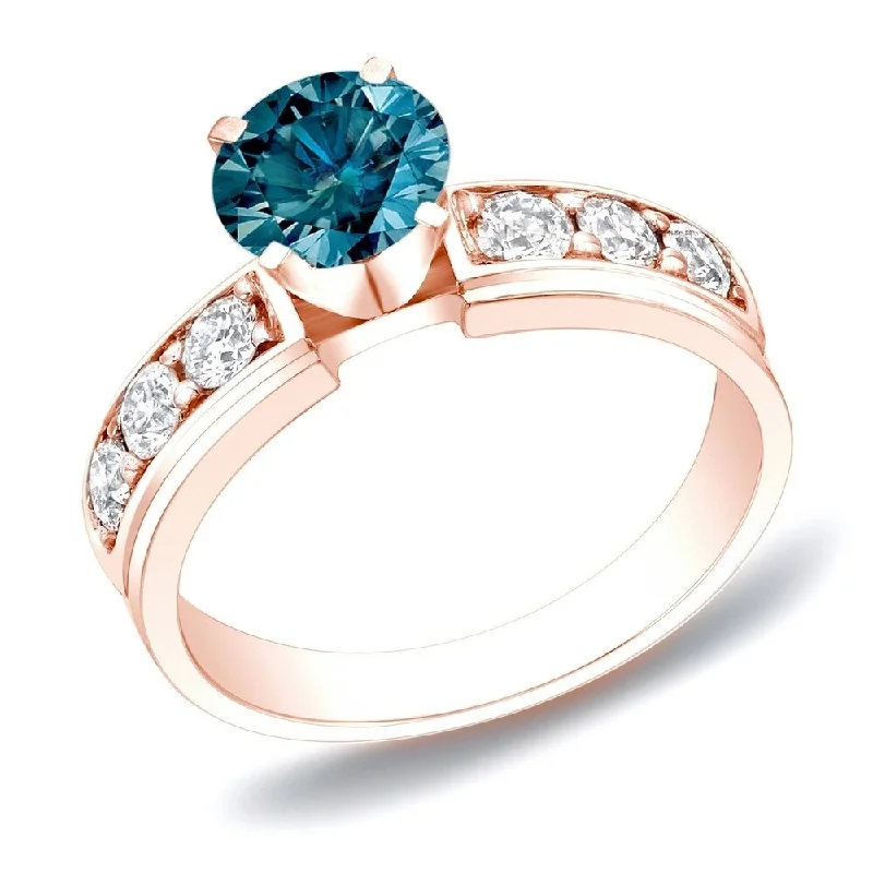 Engagement rings with vibrant smoky quartz bands -Auriya 14k Rose Gold 1 carat TW Round Blue Diamond Engagement Ring