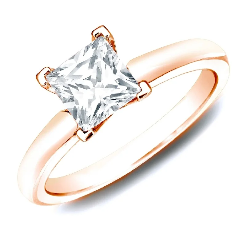 Engagement rings with sleek rose gold twists -Auriya 14k Rose Gold 1ctw Princess Cut Solitaire Diamond Engagement Ring (H-I, SI1-SI2)