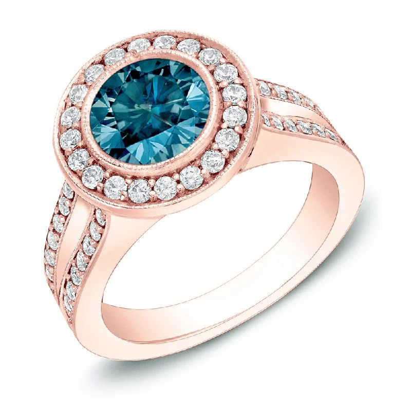 Engagement rings with pave-set turquoise accents -Auriya 14k Rose Gold 2ctw Blue Diamond Halo Engagement Ring