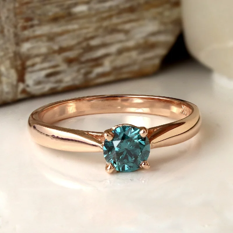 Engagement rings with hexagonal-cut sapphire gems -Auriya 14k Rose Gold 3/4ctw Solitaire Blue Diamond Engagement Ring