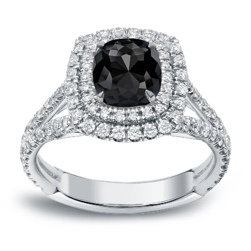 Engagement rings with rose-cut sapphire for vintage -Auriya 18k Gold 2ctw Cushion-cut Black Diamond Halo Engagement Ring