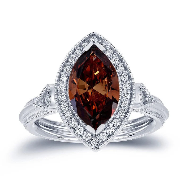 Engagement rings with classic pave garnet bands -Auriya 18k Gold 2ctw Halo Marquise Brown Diamond Engagement Ring (H-I, SI1-SI2)