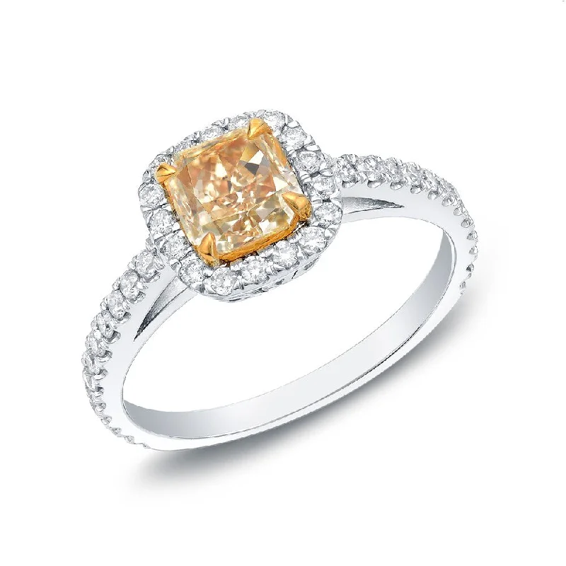 Engagement rings with cluster topaz for dazzle -Auriya 18k Two-tone Gold Fancy Yellow 1 1/2ctw Radiant Cut Diamond Ring Certified