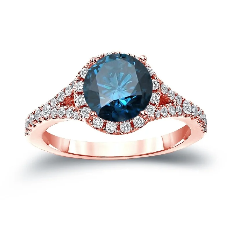 Engagement rings with hidden aquamarine stone accents -Auriya 2ctw Round Halo Blue Diamond Engagement Ring 14k Gold (H-I, SI2-SI3)