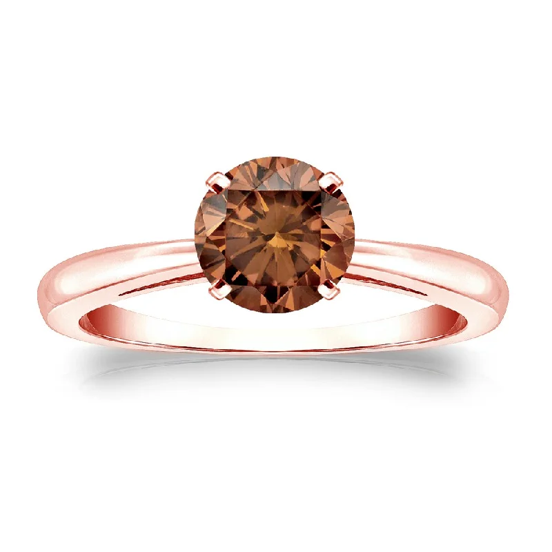 Engagement rings with tension-set tiger eye stones -Auriya 3/4cttw Round Solitaire Brown Diamond Ring 14k Gold