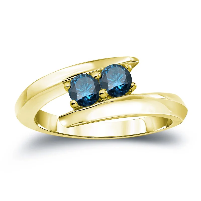 Engagement rings with trillion-cut moonstone gems -Auriya 3/4ctw Round 2 Stone Blue Diamond Ring 14k Gold