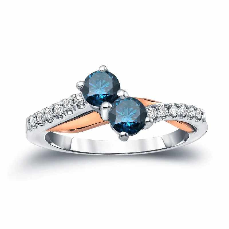 Engagement rings with sleek onyx for contrast -Auriya 3/4ctw Round 2 Stone Blue Diamond Ring 14k Two-Tone Gold