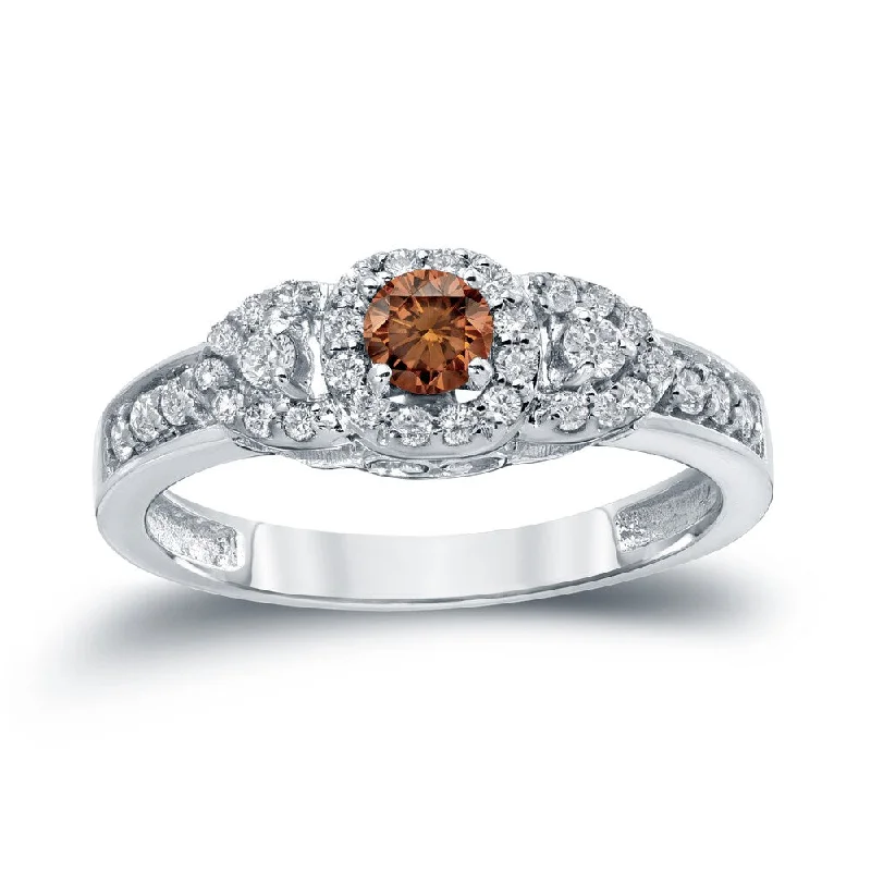 Engagement rings with halo of vibrant citrine -Auriya 3-Stone 1/2ctw Brown Diamond Engagement Ring 14k Gold