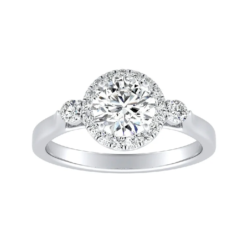 Engagement rings with twisted bands and diamonds -Auriya 3-Stone 3/4ct Round Moissanite and 1/4ct TDW Diamond Halo Engagement Ring 14K Gold (G-H, VS1-VS2)