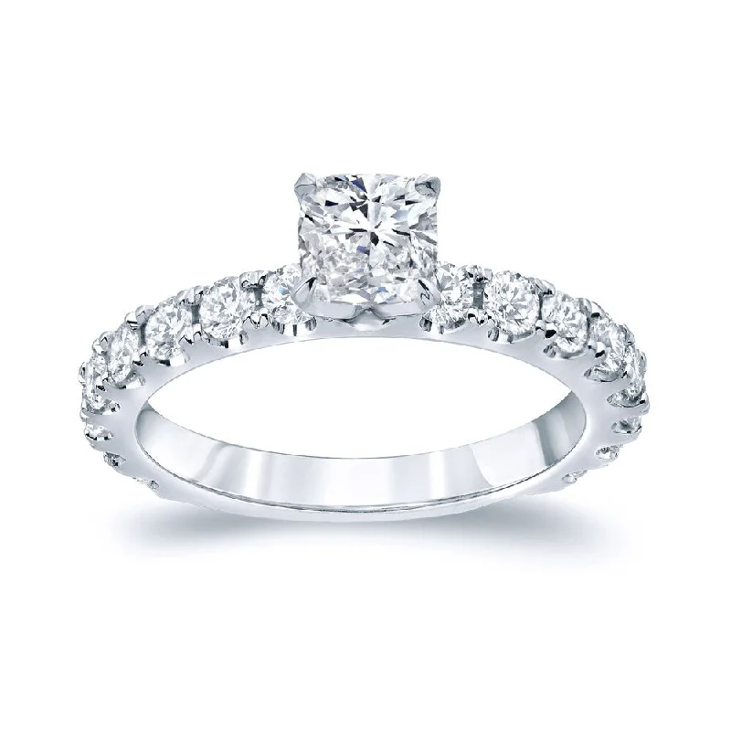 Engagement rings with split-shank topaz designs -Auriya Platinum 1 1/2ctw Cushion-cut Diamond Engagement Ring