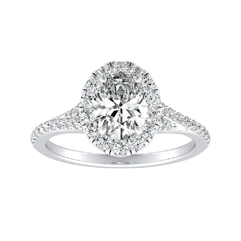 Engagement rings with halo of tiny rubies -Auriya Platinum 1 1/3ctw Oval-cut Halo Diamond Engagement Ring (I-J, I1-I2)