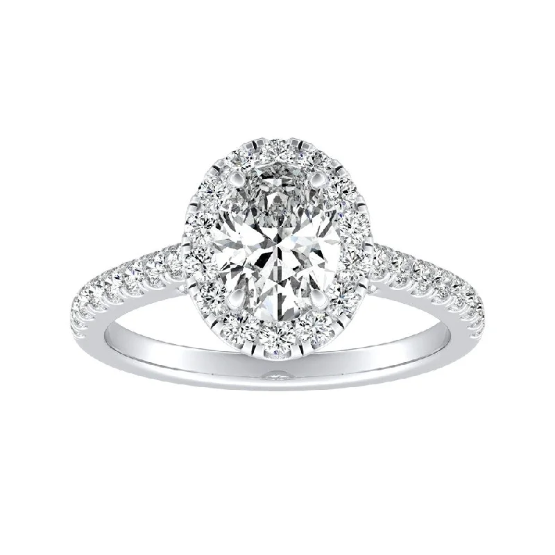 Engagement rings with vintage-inspired claw prongs -Auriya Platinum 9/10ct TDW GIA Certified Oval-cut Diamond Halo Engagement Ring (I-J, I1-I2) - White I-J