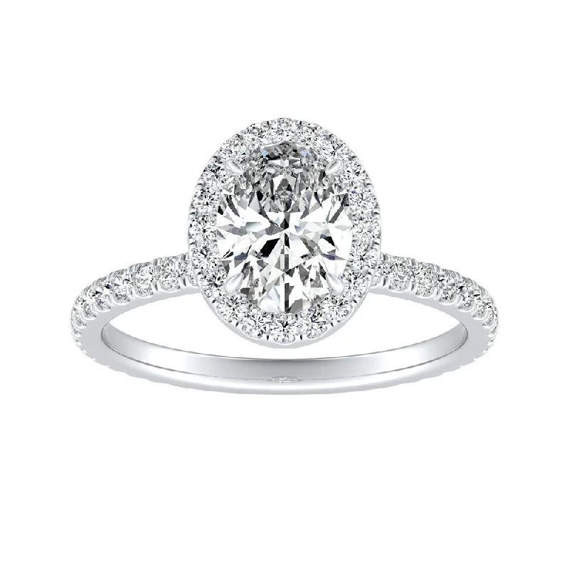 Engagement rings with sunburst aquamarine arrangements -Auriya Platinum 9/10ctw Oval-cut Halo Diamond Engagement Ring