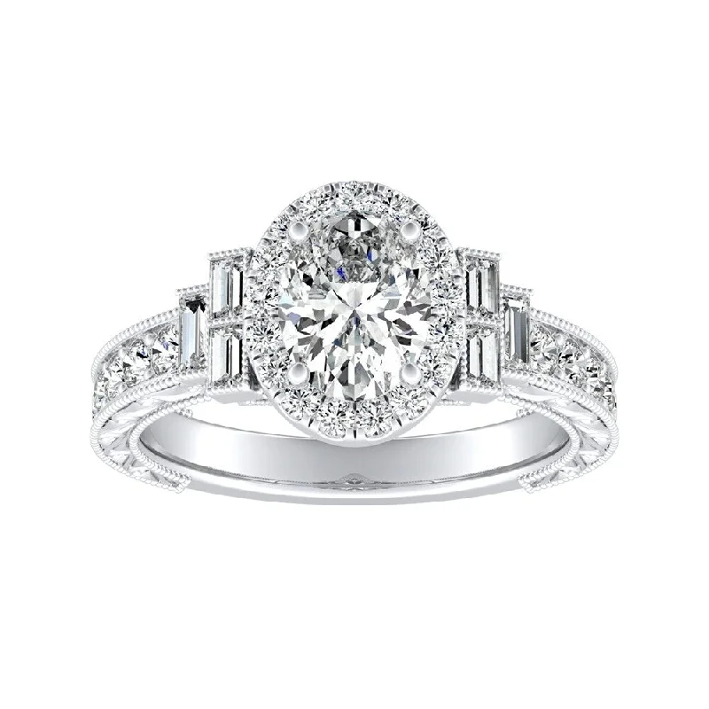 Custom engagement rings with engraved floral bands -Auriya Platinum Vintage Art Deco Oval-cut Halo Diamond Ring 1 3/8cttw (H-I, I1-I2)