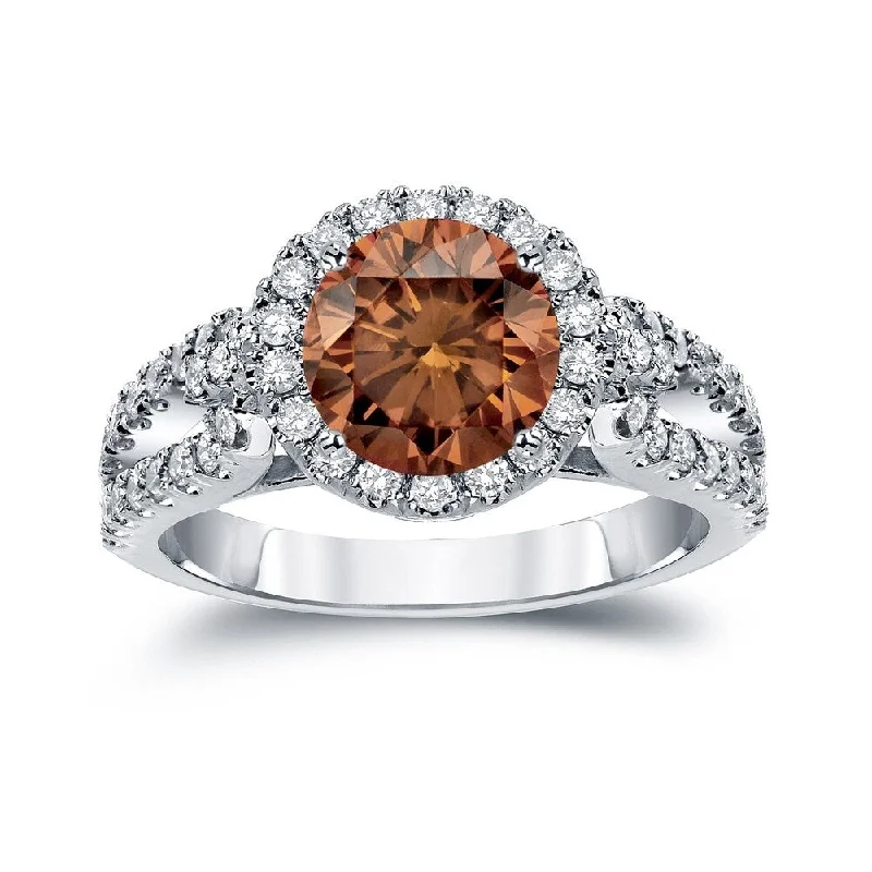 Engagement rings with marquise-cut topaz for shine -Auriya Round 2 1/3ctw Halo Brown Diamond Engagement Ring 14k Gold