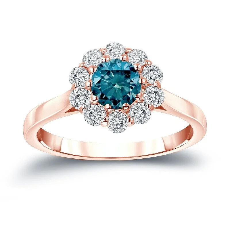 Engagement rings with bold raw opal stones -Auriya Round Halo Blue Diamond Engagement Ring 1 carat TDW 14K Gold (H-I, I1-I2)