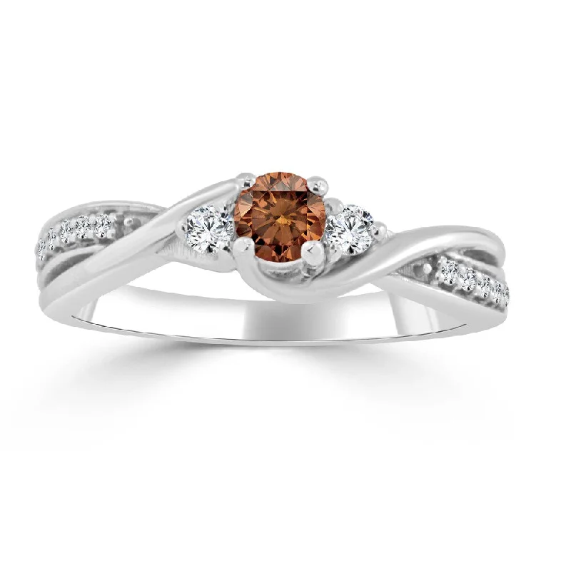 Engagement rings with twisted bands and diamonds -Auriya Twisted 1/3ctw Brown Diamond Engagement Ring 14k Gold H-I, I1-I2