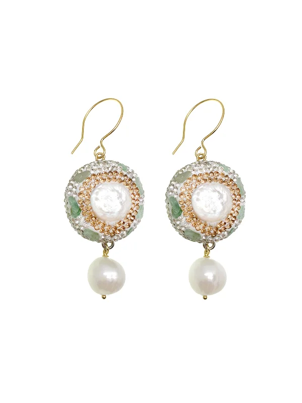 Drop Earrings for Christmas Party -Aventurine Rhinestone With Freshwater Pearl Dangle Earrings GE015