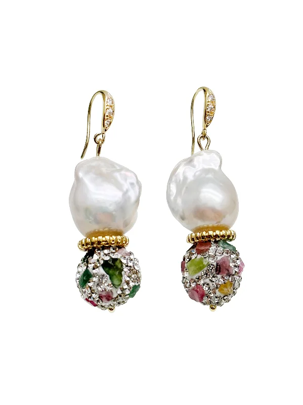 Geometric Drop Earrings for Trend -Baroque Pearl with Tourmaline Rhinestone Earrings JE026