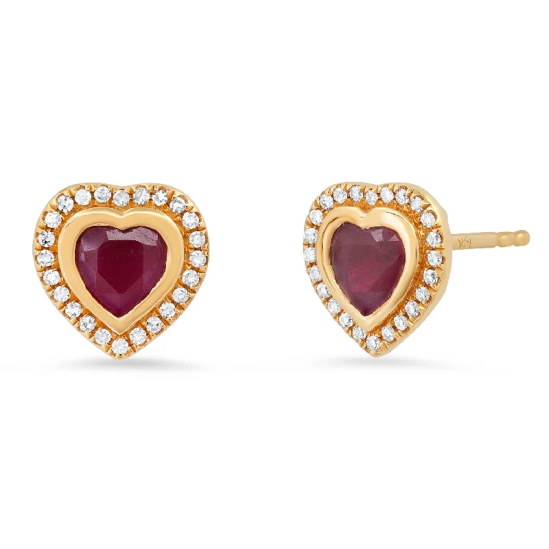 Push Back Drop Earrings for Convenience -Bella Gemstone Heart Stud Earrings with Diamond Frame