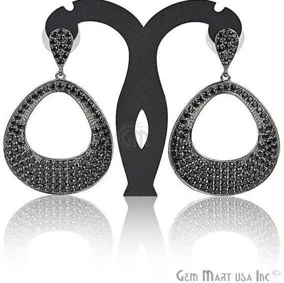 Punk Drop Earrings with Spikes -Black Plated Studded With Micro Pave Black Spinel 51x34mm Dangle Earring