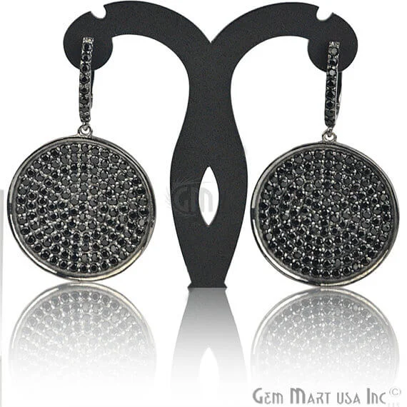 Bohemian Drop Earrings with Tassels -Black Plated Studded With Micro Pave Black Spinel 52x31mm Dangle Earring