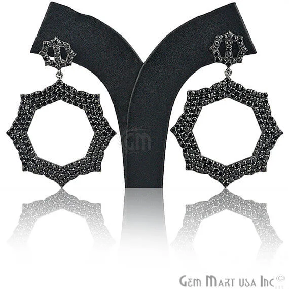 Retro Drop Earrings for Nostalgia -Black Plated Studded With Micro Pave Black Spinel 58x36mm Dangle Earring