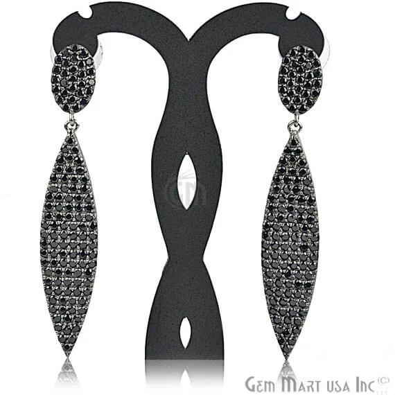 Gothic Drop Earrings with Dark Tone -Black Plated Studded With Micro Pave Black Spinel 70x12mm Dangle Earring