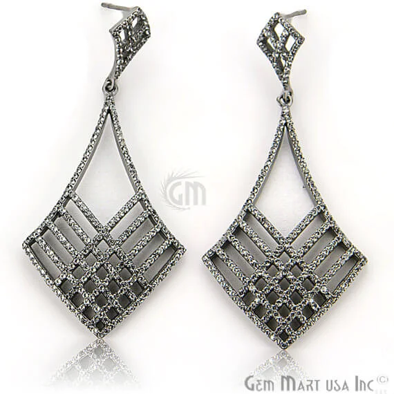 Drop Earrings for Festival Style -Black Plated Studded With Micro Pave White Topaz 10mm Dangle Earring