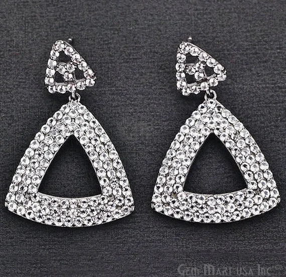 Drop Earrings with Floral Motifs -Black Plated Studded With Micro Pave White Topaz 45x29mm Dangle Earring