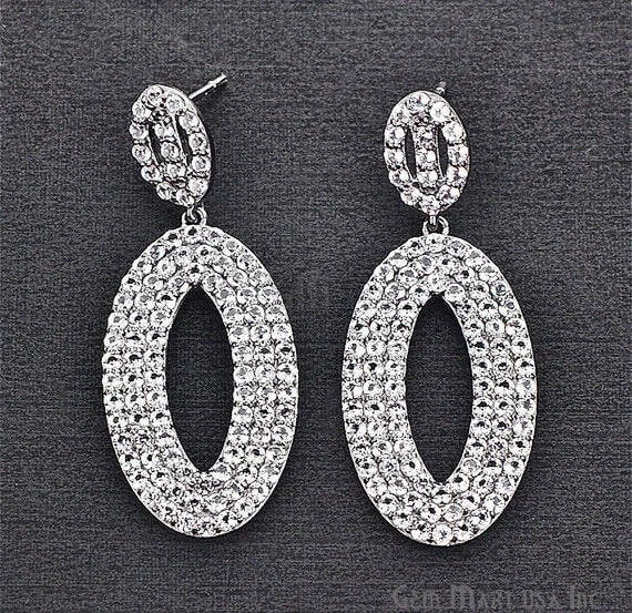 Drop Earrings for Wellness Routine -Black Plated Studded With Micro Pave White Topaz 48x20mm Dangle Earring