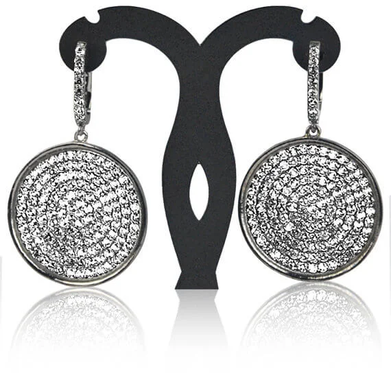 Drop Earrings for Everyday Glamour -Black Plated Studded With Micro Pave White Topaz 52x31mm Dangle Earring