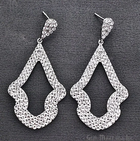 Drop Earrings for Travel Look -Black Plated Studded With Micro Pave White Topaz 53x27mm Dangle Earring