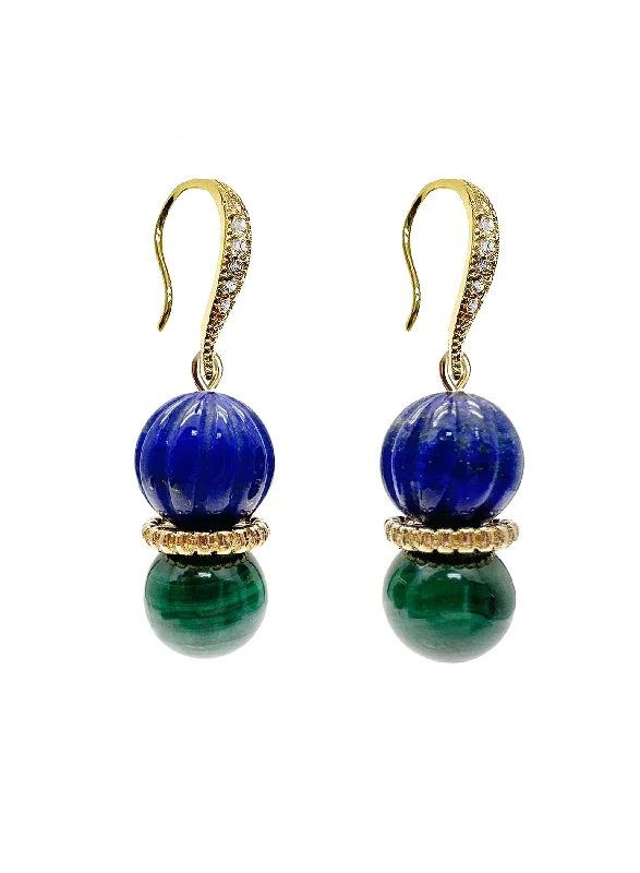 Drop Earrings with Textured Surface -Blue Lapis with Green Malachite Color Matching Earrings LE025