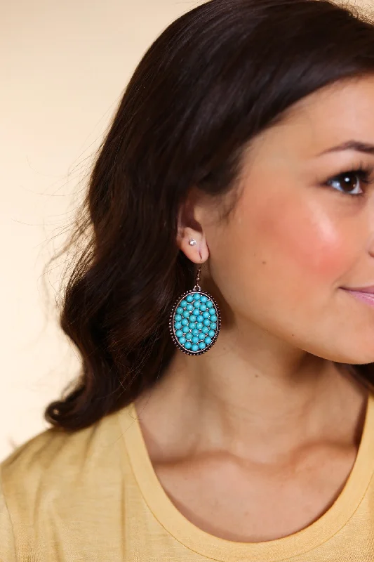 Floral Drop Earrings with Petals -Bumpily Bamboozled Bronze Earrings With A Turquoise Pendant