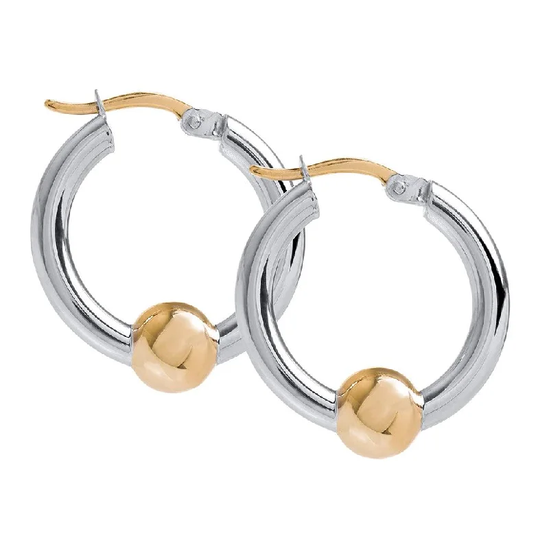 Triangular Drop Earrings for Edge -LeStage® Cape Cod : Small Beaded Hoop Earrings in Sterling Silver with 14k Gold