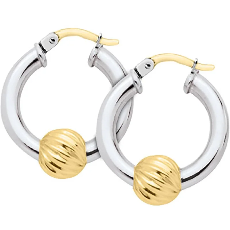 Gemstone and Diamond Drop Earrings for Opulence -LeStage® Cape Cod : Two Tone Sterling Silver with 14k Gold Swirl Ball Earrings 21mm Hoop