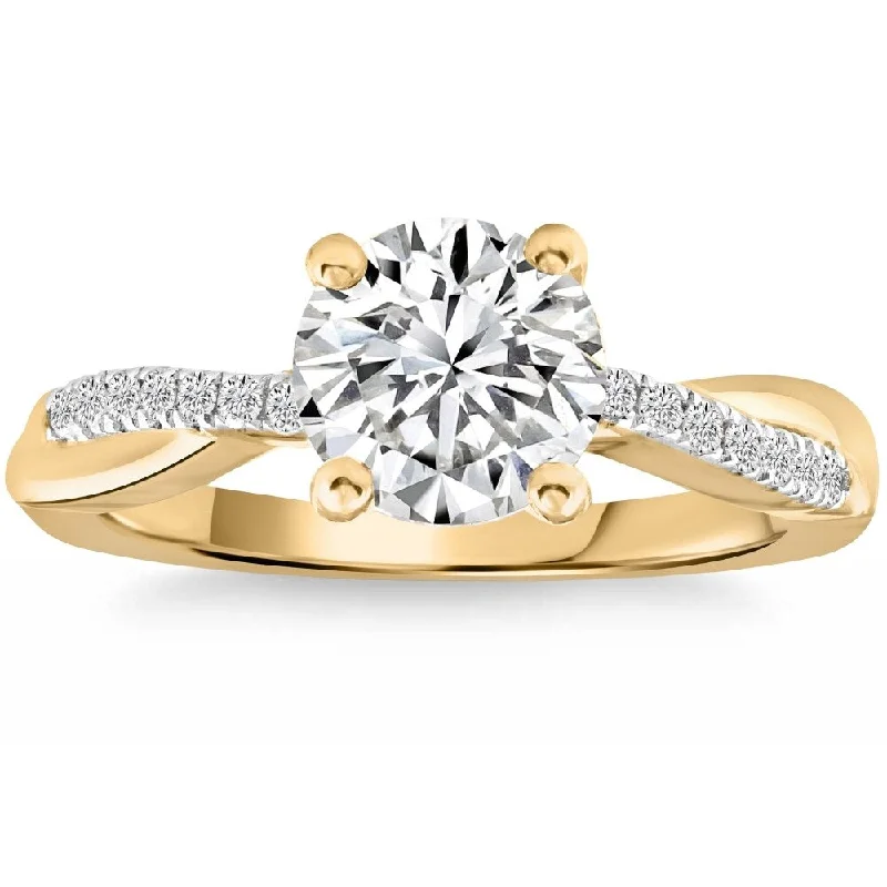 Engagement rings with split-shank topaz designs -Certified 1.79Ct Diamond Ring Yellow Gold Lab Grown Twist Vine Band