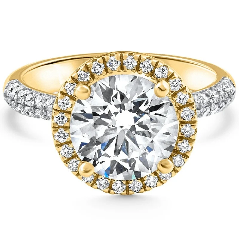 Engagement rings with tension-set peridot stones -Certified 3.56Ct Diamond Halo Engagement Yellow Gold Lab Grown