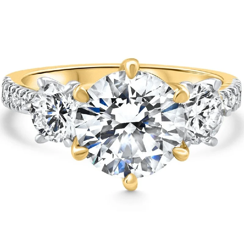 Engagement rings with floral-inspired sapphire bands -Certified 4.26Ct 3Stone Round Diamond Engagement 14k Yellow Gold Lab Grown