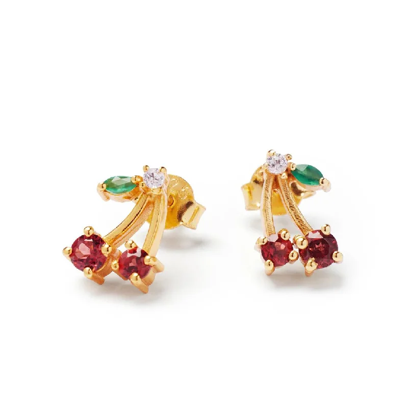 Drop Earrings with Filigree Work -Cherry Aesthetic Stud Earrings with Garnet & Green Onyx