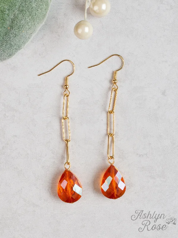 Small Drop Earrings for Delicate -Chill with Me Dangle Earrings with Gold, Orange