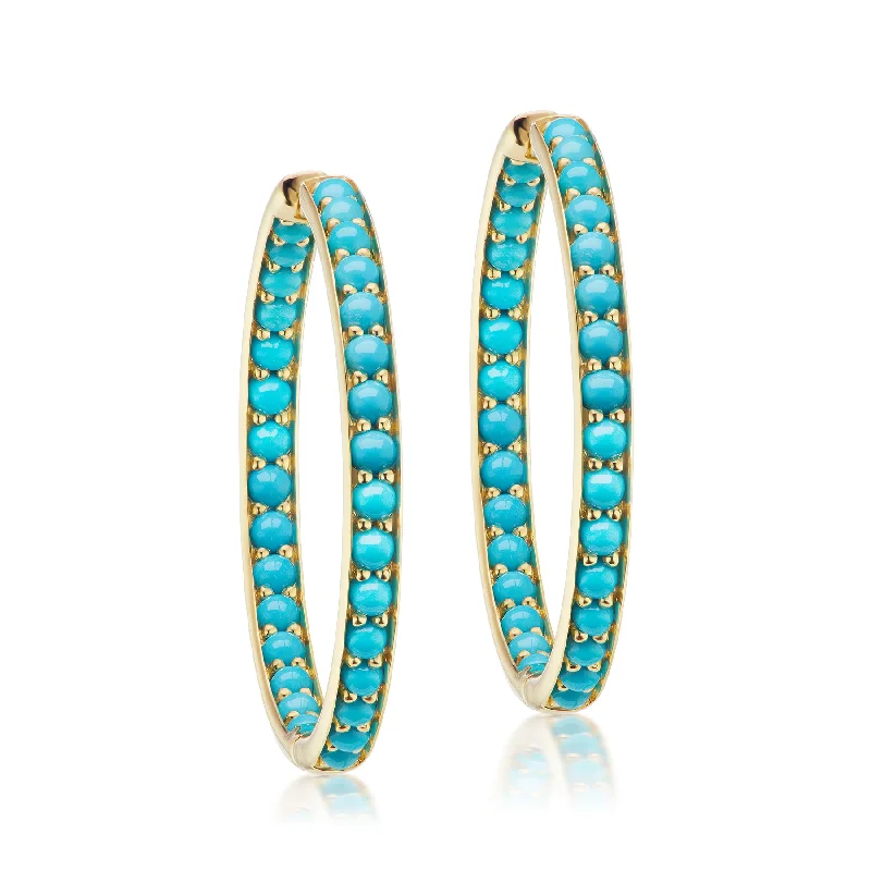 Small Drop Earrings for Delicate -Cirque 1 Inch Inside Out Classic Hoops with Turquoise