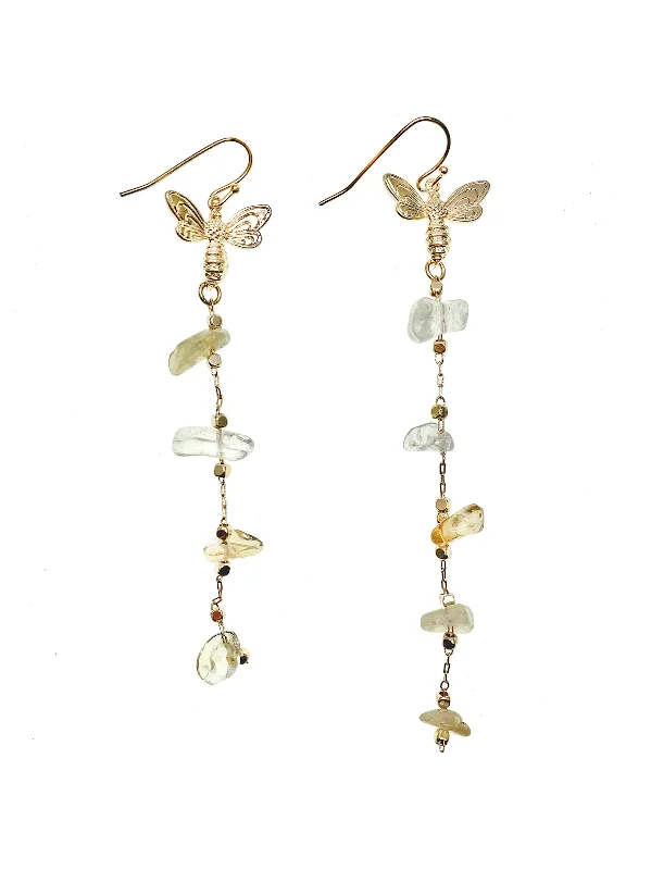 Drop Earrings for Birthday Celebration -Citrine With Butterfly Charm Elongated Earrings GE010