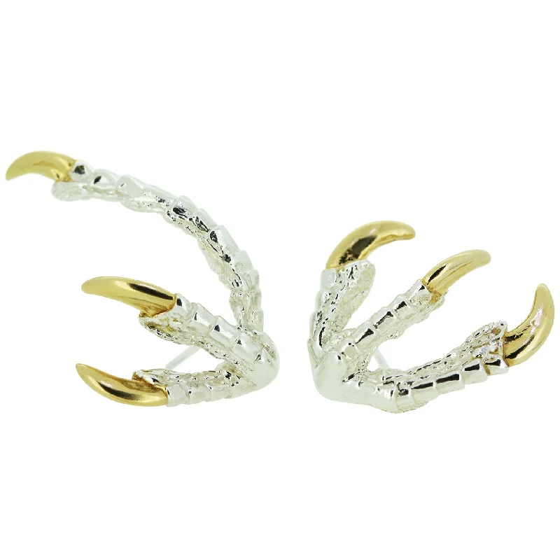 Drop Earrings for Mother's Day -Claw Cuff - Silver with Gold Nails