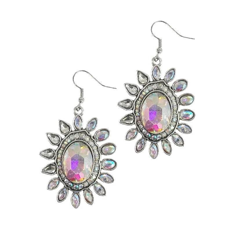 Drop Earrings for Party Look -Silver Sun Earrings with AB Stones